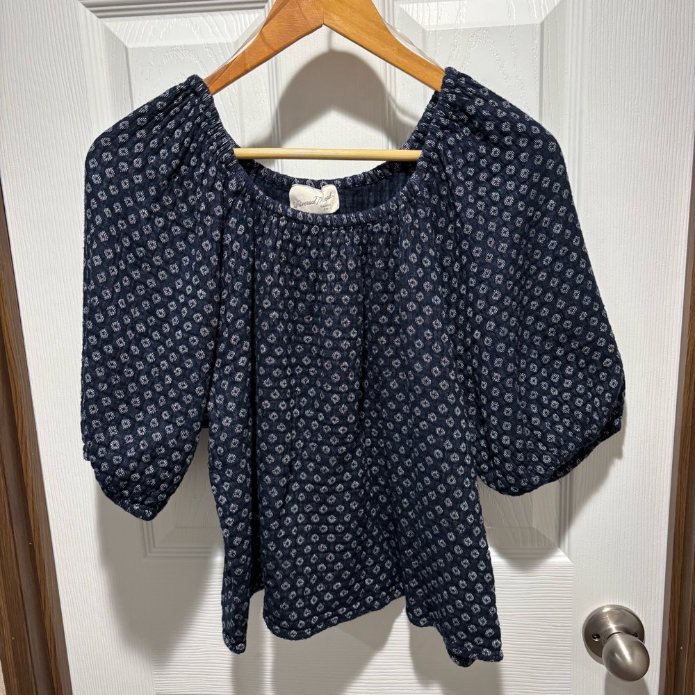Universal Thread Navy Blue Patterned Women's Top Size XL